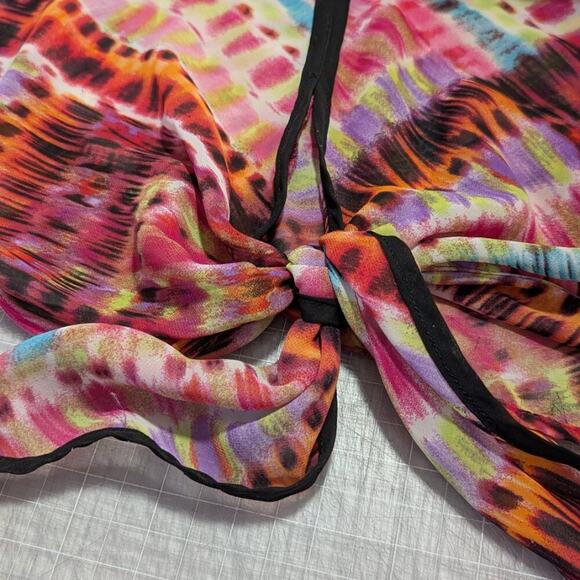 Chenault multi-color semi-sheer flowy blouse with knot front, size XL - Picture 6 of 8